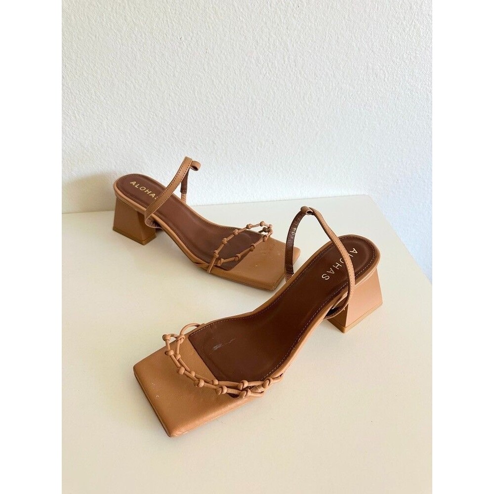 Alohas Juniper Strappy Square Toe Camel Sandals Leather Square Toe Women's EU 36